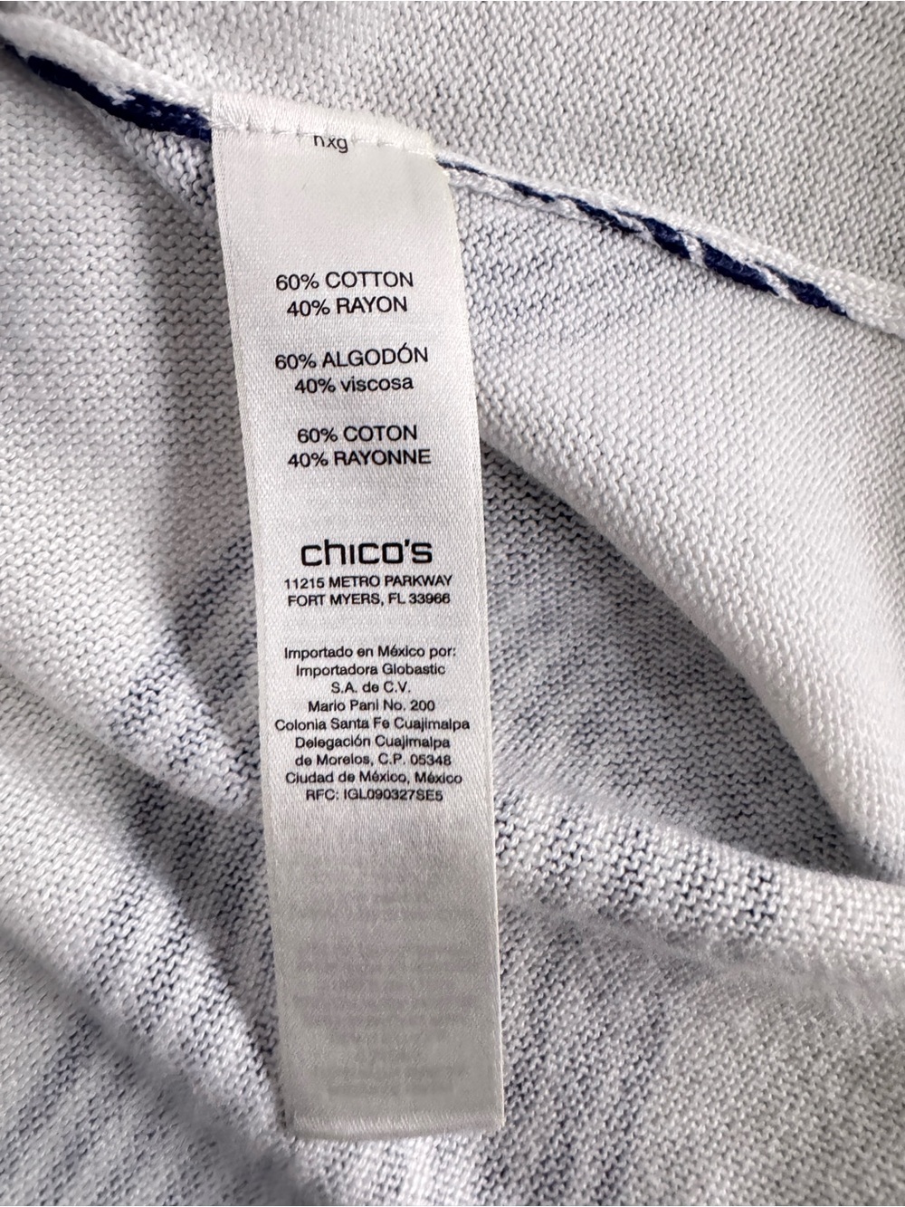Chico’s White Navy Striped Knit Top 3/4 Sleeve Bow Detail Size 0 - Picture 7 of 11